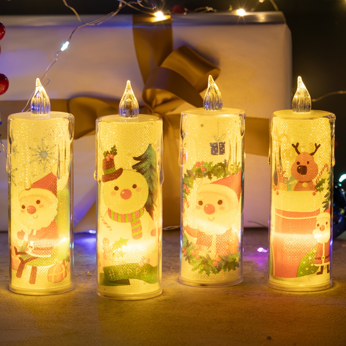 4pcs christmas   lights festive tabletop decor with santa   holiday scenes battery powered plastic candles for   ambiance scene setup christmas party decorations 5
