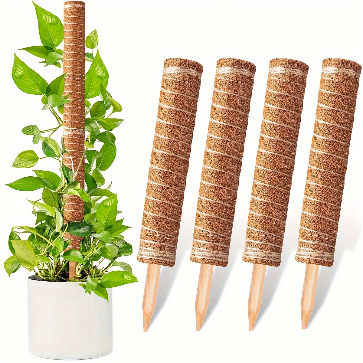 

4-pack Pvc Moss Poles, 12-inch Plant Support Stakes, Indoor Climbing Plant Grow , Garden Bed And Plant Support Cages