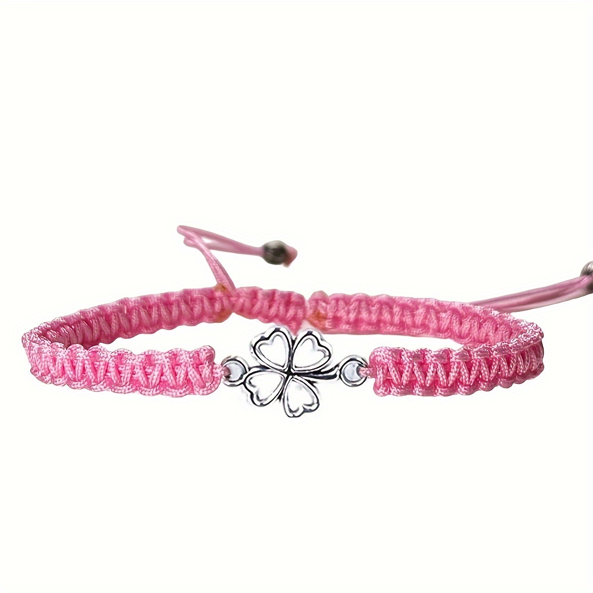 Lucky Four Leaf Clover Adjustable Woven Bracelet, Good Luck