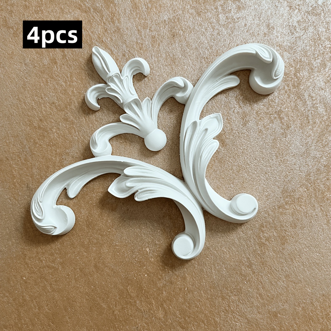 TEMU 4pcs White European-style Embossed Decorative Wall Tiles, Polyurethane Corner Ornaments. Lightweight Wall Decor Strips, Suitable For Bedroom And