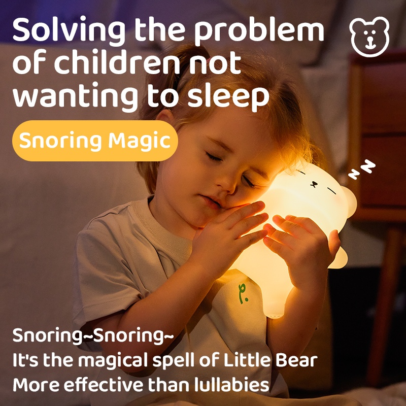 snoring bear   breathable night light for anxiety stress relax meditation lamp with   adjustable brightness usb rechargeable bedside sleep aid for kids adults calming gift bear bedroom decor Product details 0