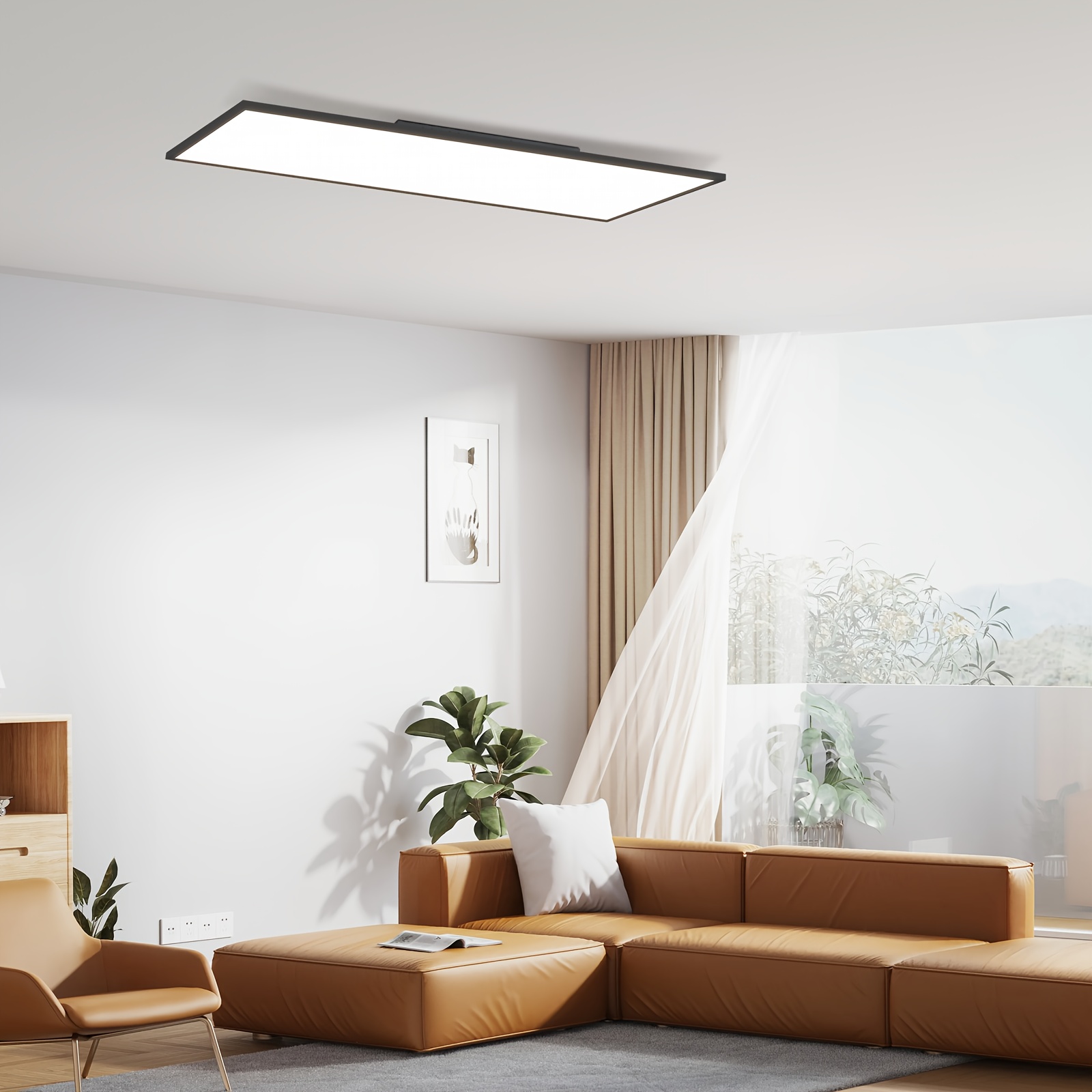 E-shop LED Panel Deckenleuchte - Dimmbare Flachlampe für Büro, 100CM/120CM Schwarze Deckenleuchte für Wohnzimmer, Schlafzimmer, Bibliothek