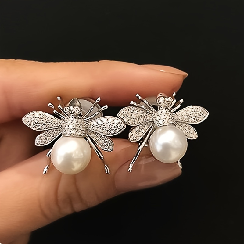 TEMU Boucles d'oreilles d'étude d'abeille, style tendance, avec incrustations de synthétique, bijoux, cadeau de fête, 1 paire