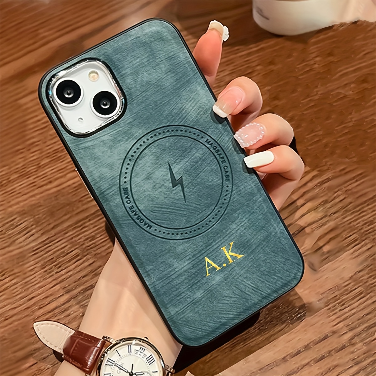 TEMU Frosted Leather Phone Case With Personalized Initials, Designed For Iphone Models 11 To 16, Featuring Magnetic And Lens Protection.