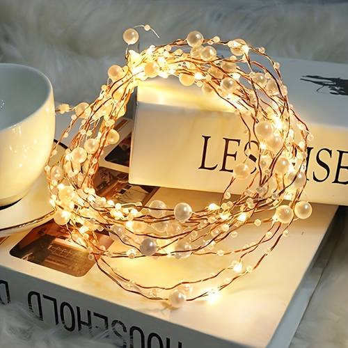 1 stück warmweiße perlen-lichterkette, ideal für weihnachten, valentinstag, hochzeiten, geburtstage partydekoration, innenraum-lichterkette für zuhause, schlafzimmer esszimmer, batteriebetrieben (batterien nicht enthalten), geschenk für frauen