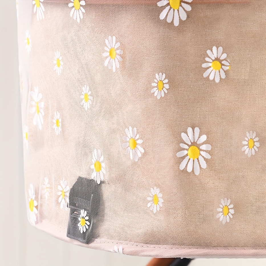 Floral Print Mosquito Net Canopy for Stroller - Large, Durable Polyester Bug-Proof Cover with Black and White Daisy Design, Hand Wash Only, Stroller Covering|Floral Pattern Canopy|Durable Stroller Cover, Stroller Covering