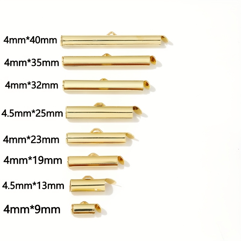 TEMU 4pcs Fermoirs de bout coulissants en métal de laiton plaqué or , tubes de bout, rondelles de bout à sertir, ajouts pour la fabrication de bijoux
