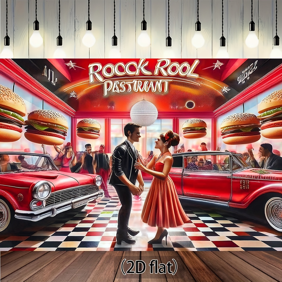 1pc, 50s diner party backdrop, classic 1950 sock hop dance cosplay