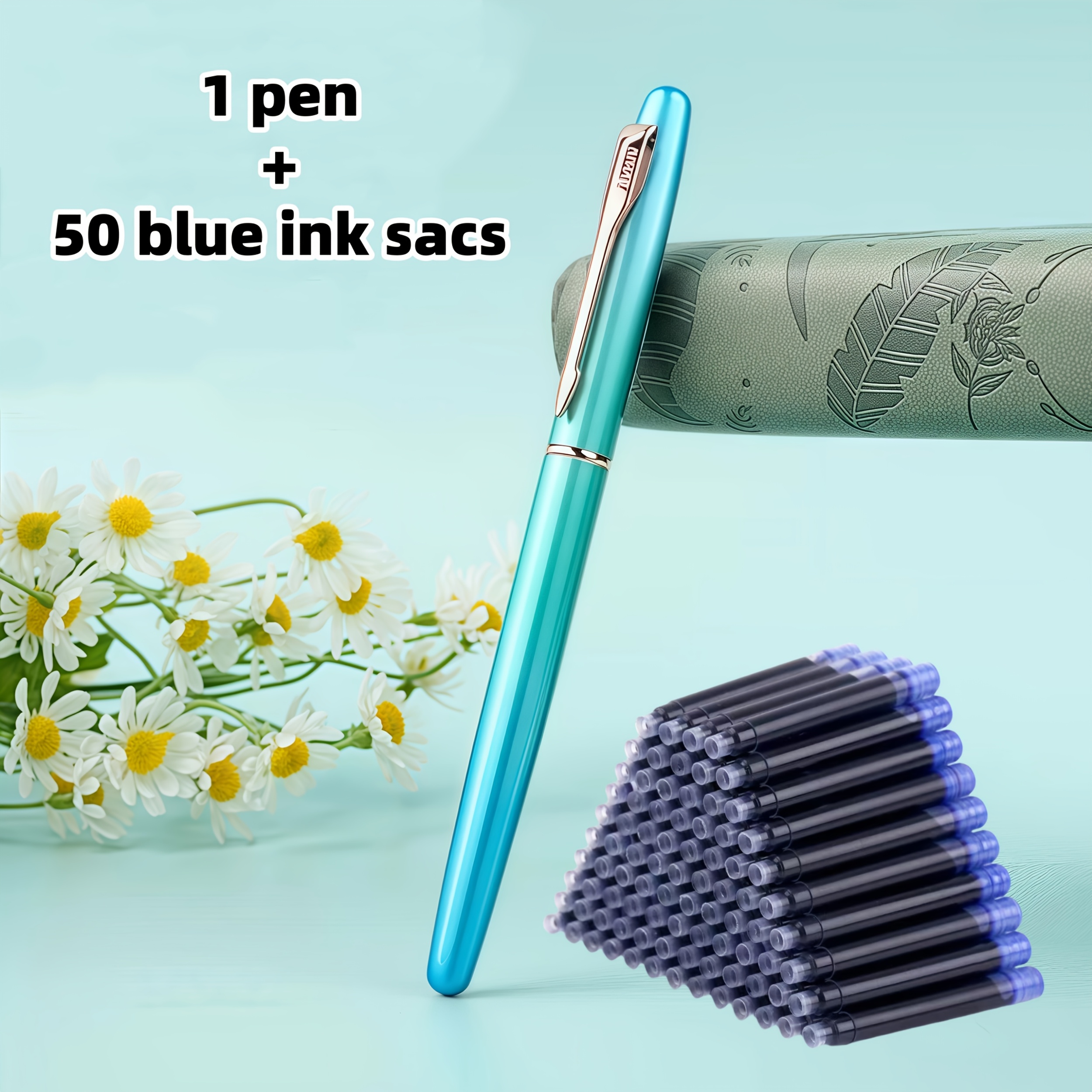 1+50pcs Set/(1 Fountain Pen + 50 Replacement Ink Cartridges) Gradient Color Metal Fountain Pen, Smooth Writing, Ideal For Daily Writing, School, Office, Business , Etc., An For Holiday Gifts
