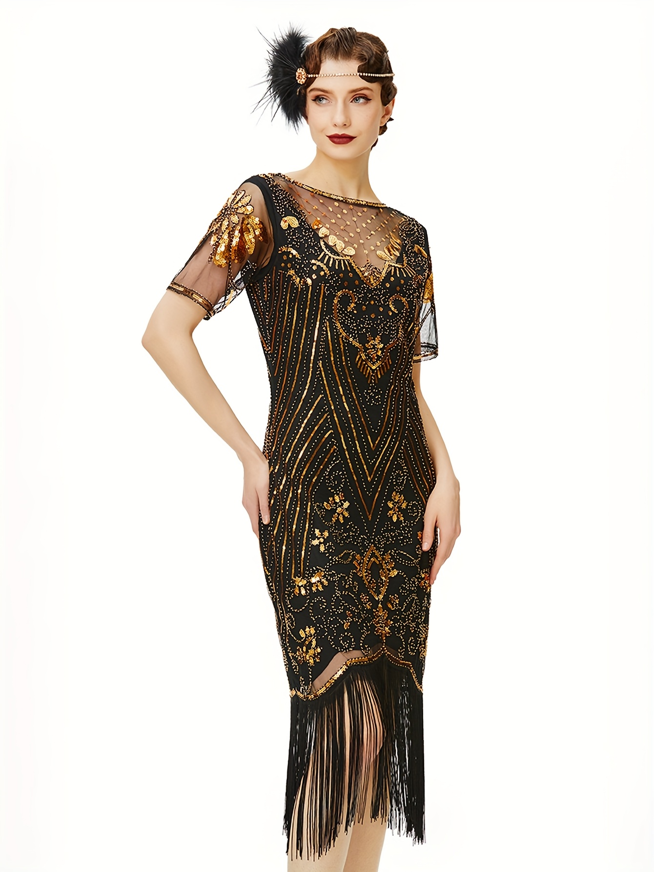 1920s flapper dress sparkling sequin beaded roaring - Temu