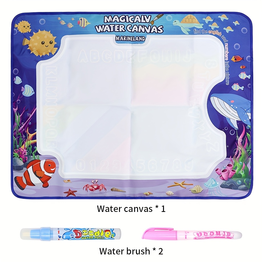 Image of Magical Water Drawing Mat For Kids, 78×60cm Reusable Mess-free Aqua Painting Mat With Water Pens, Animal Theme Educational Drawing Toy Gift For Girls