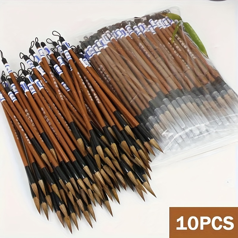 

10pcs Bamboo Calligraphy Brushes, Chinese Calligraphy And Painting Brushes, Regular Script Brushes