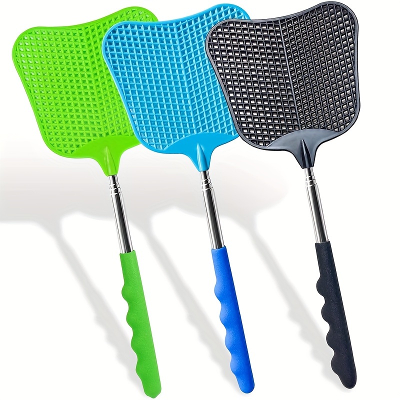 3 pack fly swatters telescopic manual pest control with stainless steel handle durable plastic non electric heavy duty for home classroom use 3pcs 7