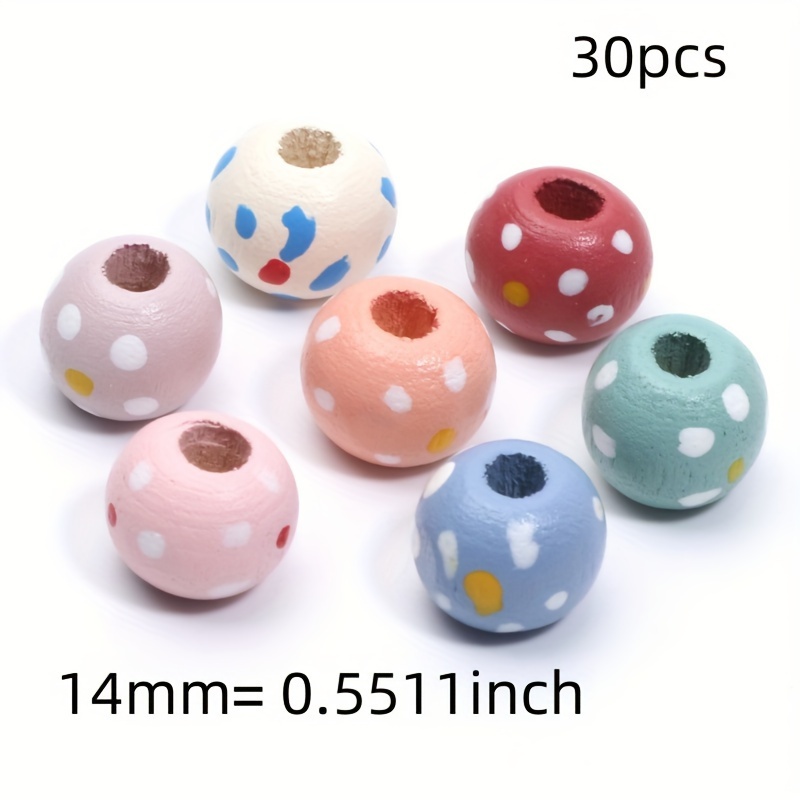Light-colored Series Of 10mm And 14mm Dotted Round Wooden Beads, 50pcs And 30pcs