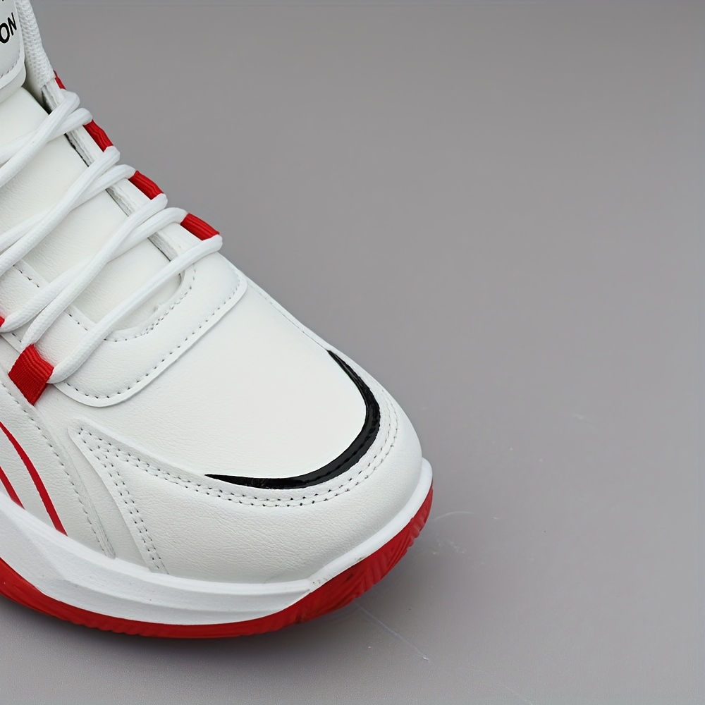 Tenis de basquetbol de caña alta para hombre, ligeros y transpirables con malla, detalles en rojo, cómodos para todas las temporadas, ideales para correr, deportes casuales y al aire libre, equipamiento de basquetbol, diseño deportivo elegante, suela acolchada EVA, estilo deportivo, ajuste cómodo, para un estilo de vida activo
