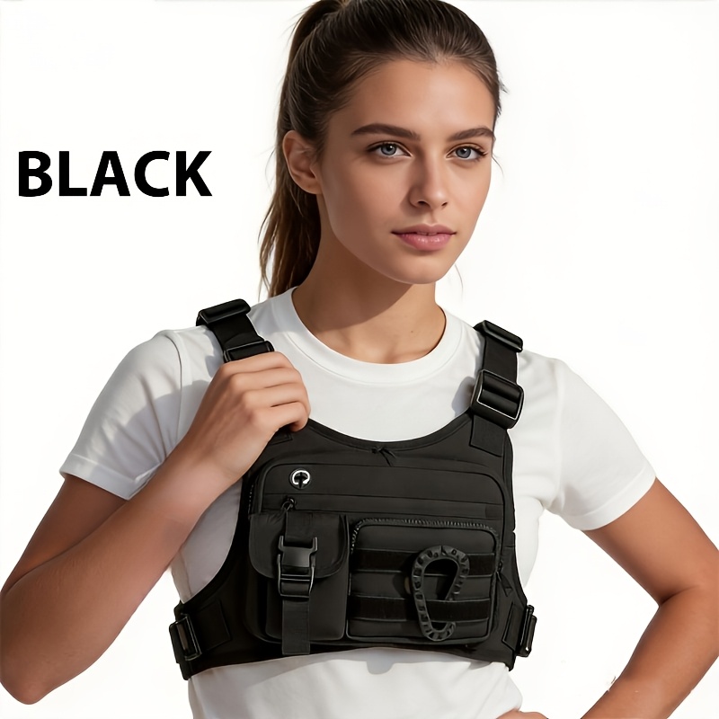 TEMU Men's And Women's Outdoor Running Waist Bag, Tactical Chest Pack, Adjustable Shoulder Strap Edc Functional Sports Bag, Cycling Vest, Vest Bag, 3