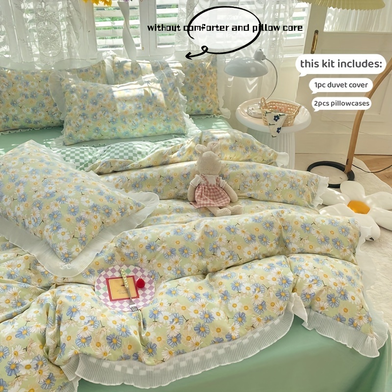 E-shop Koreanisches Spitzen-Daisy-Druck Bettwäsche-Set 3-teilig Bettdeckenbezug + Kissenbezug Ohne Füllung