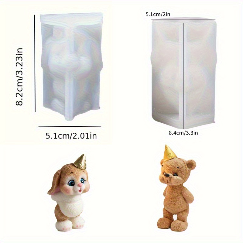 Image of Resin Silicone Mold 2pcs Little Bear Scented Candle Gypsum Mold Home Desktop Decoration Birthday Party Decoration Festival Gift Resin Gypsum Candle Handicraft Gift Silicone Mold