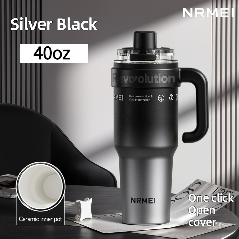 TEMU 40oz Ceramic Lined Insulated Tumbler With Handle, Flip 2 In 1 Straw Lid, Leak Proof Travel Cup, 24h Hot & 12h Cold , Fits Car Cup Holder, 18/10