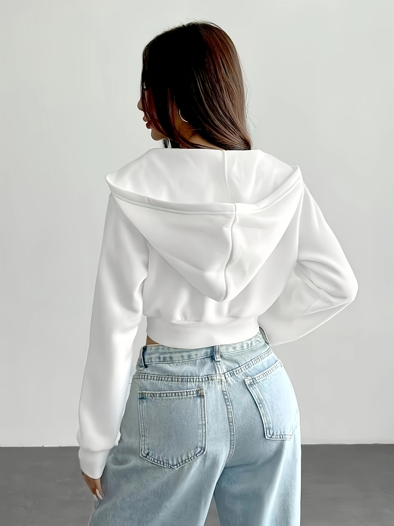 womens hooded sweatshirt cropped fit zip jacket streetwear Temu