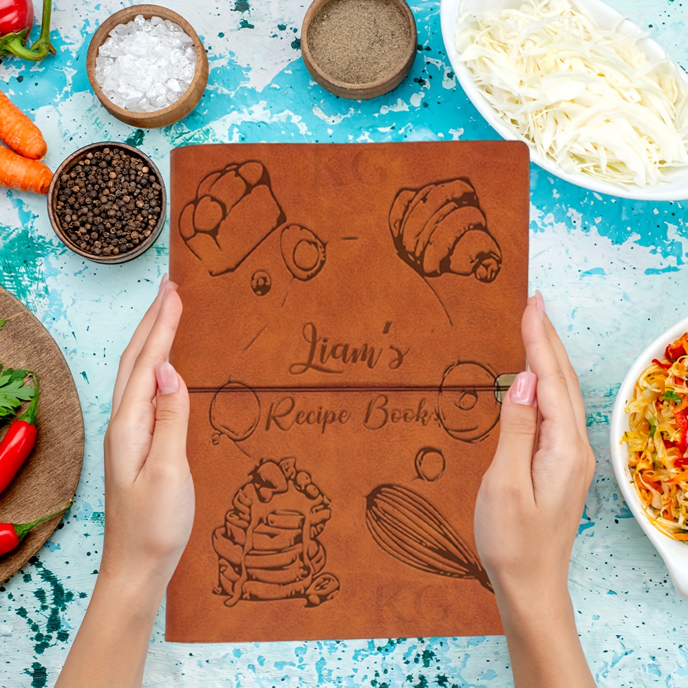 

Personalized Leather - Handmade Blank Cookbook Notebook With 10 Designs, Ring Bound, Ideal Gift For Mom, Dad, , Grandma, Sister, Christmas, Birthday