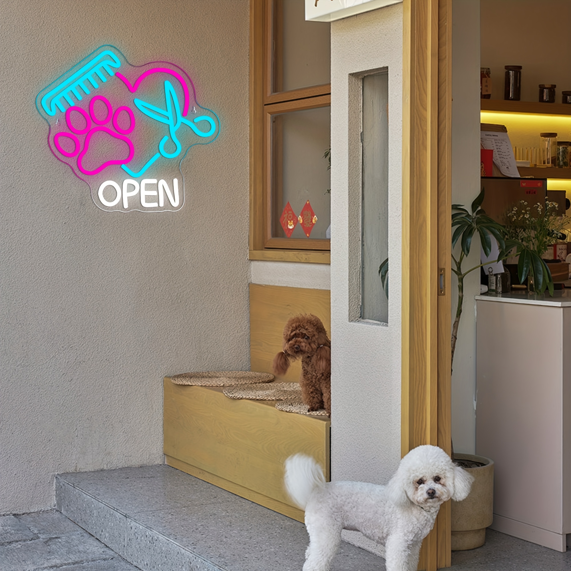 Custom Neon Dog Paw Open Neon Sign Pet Store Open Neons Sign For