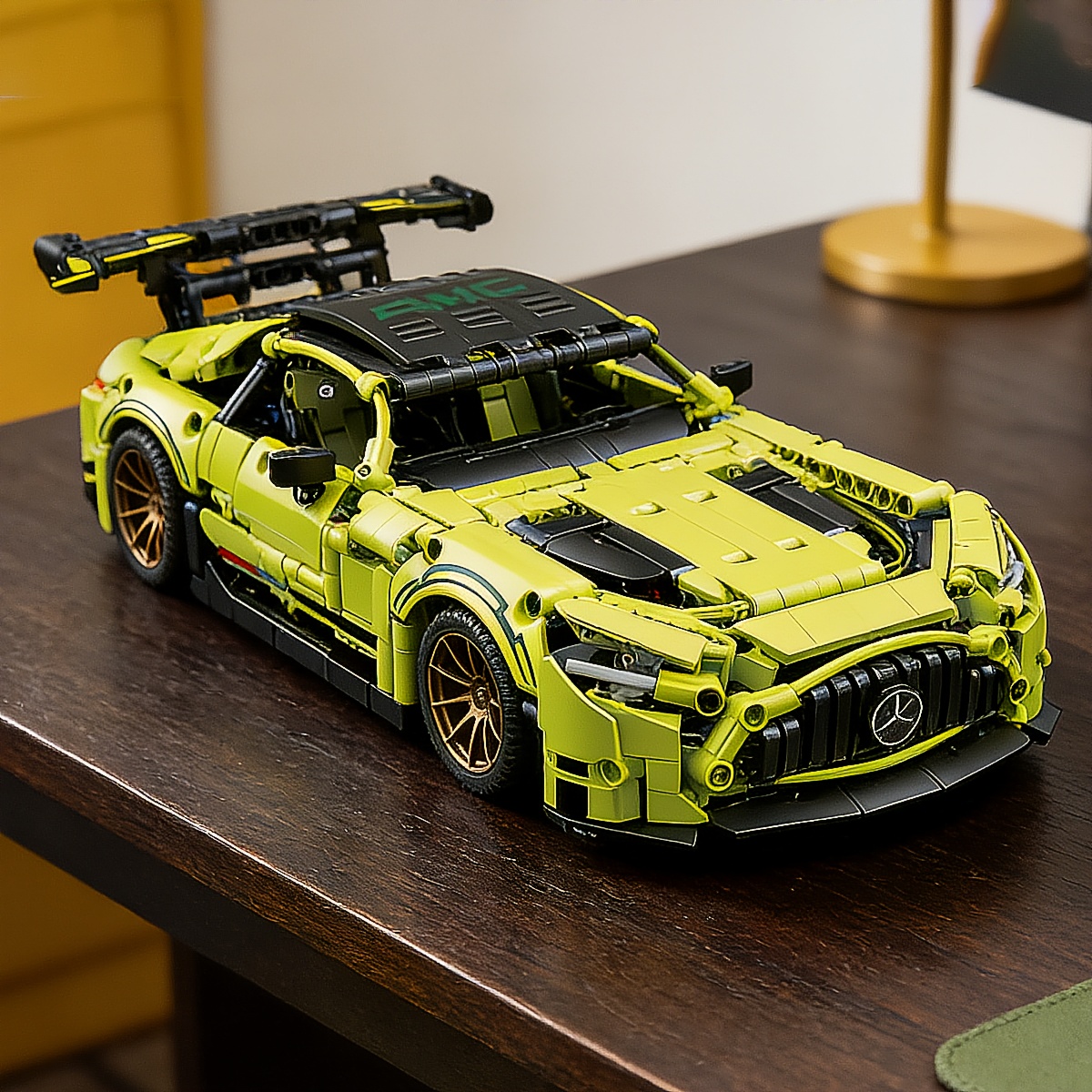 1496 pieces of   flat long track car building blocks featuring a unique avocado green design and cool stickers with   and a nice rear wing this collectible vehicle model   a great gift for adults Product details 4