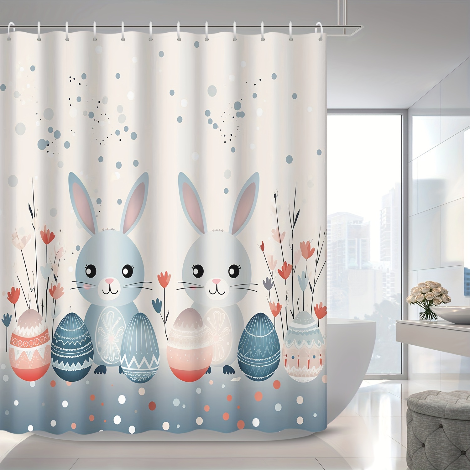 Cortina de ducha de Pascua, divertido juego de cortinas de ducha para baño,  juego de cortinas de ducha impermeables con ganchos para decoración de