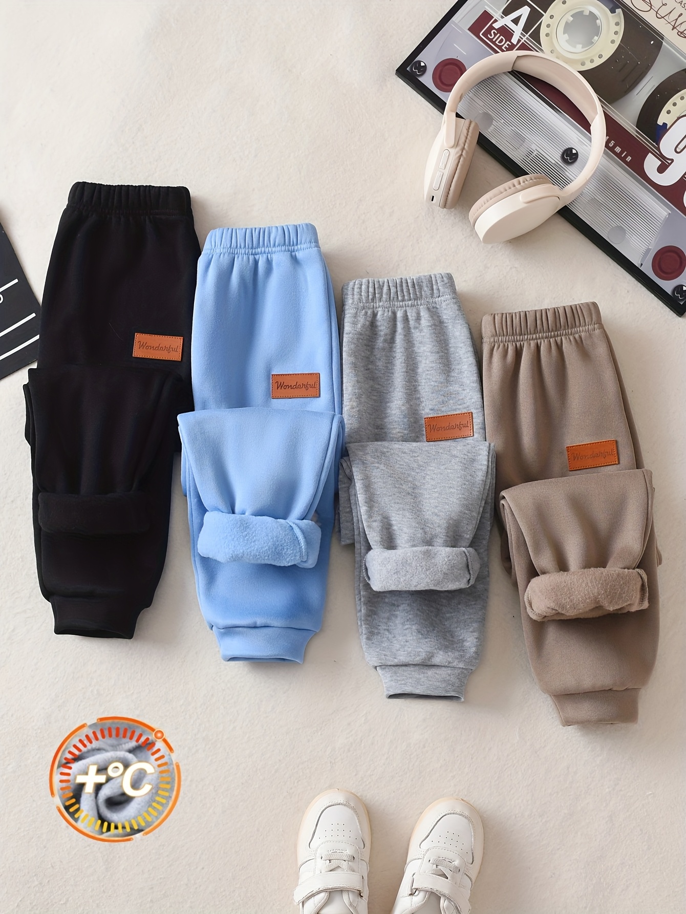 [Lined Sports Pants] Boys' 4pcs -Lined Long Pants, Thick Warm Autumn/Winter Sports Trousers, Soft Casual Pants, -Lined Thick Sports Pants, Warm Autumn/Winter Long Pants for Comfortable School and Casual Attire, Perfect for Outdoor