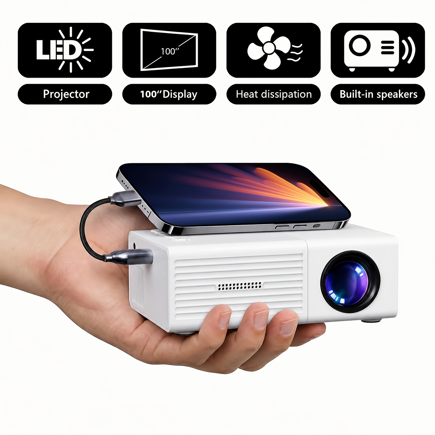 Video Projector Supporting 1080P, 480FWVGA Native Smart LCD Display, USB for Smartphones, Tablets and Laptops, Theater, Gaming, Movies