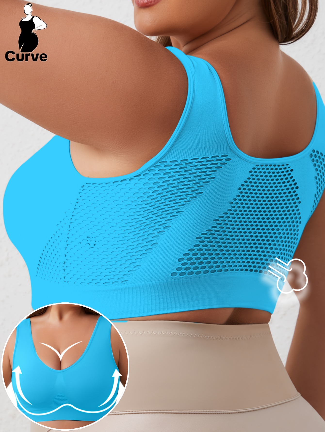plus size womens sports bra non padded with a fashionable mesh design for     solid color   for casual fitness and yoga wear