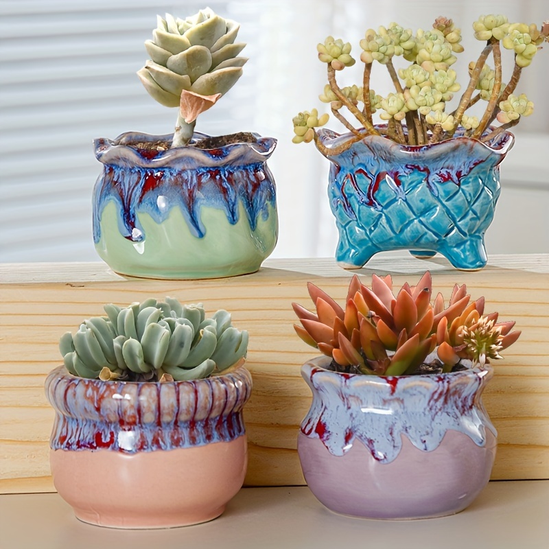 4pcs contemporary geometric ceramic succulent plant pots - Temu