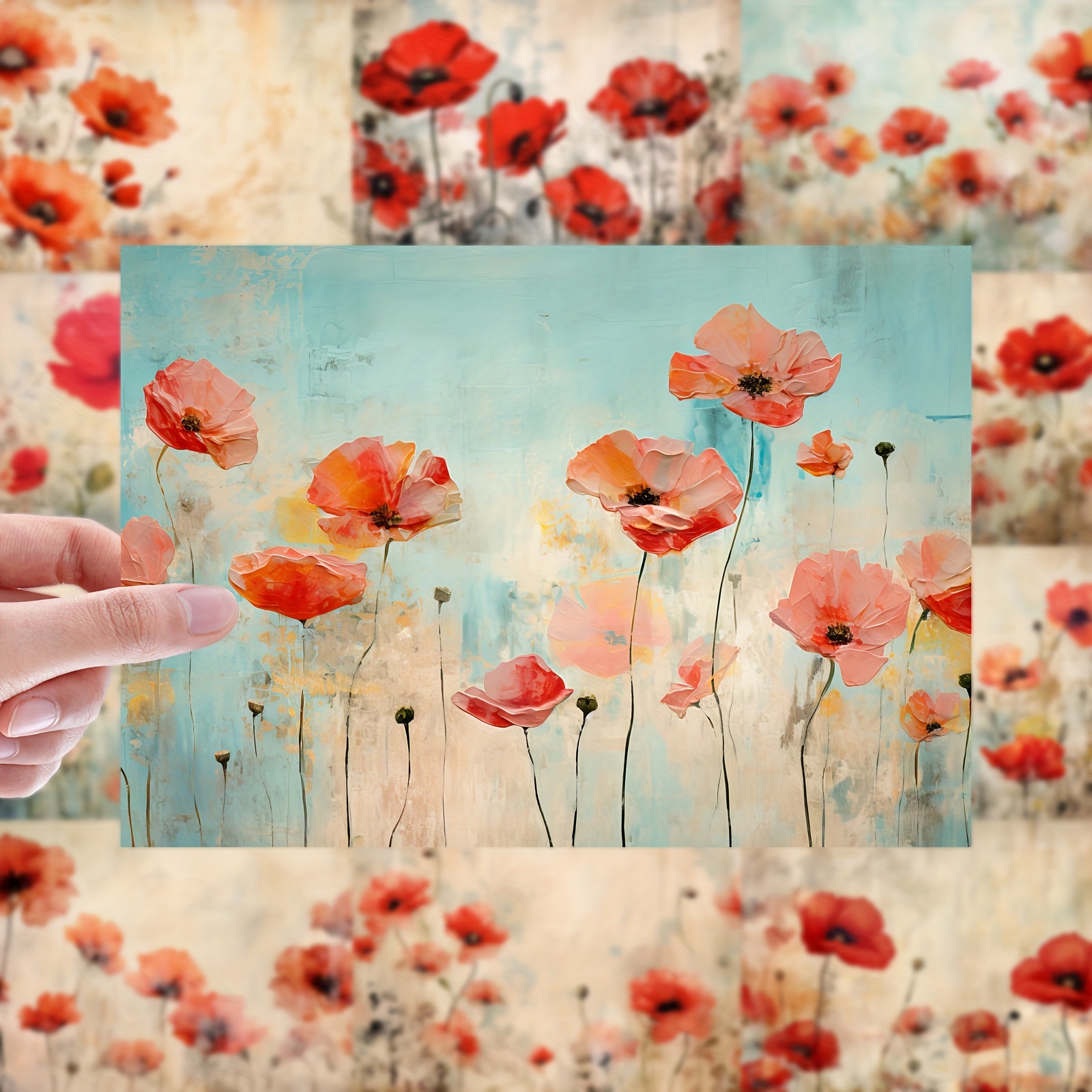 

16-pack A5 Red Floral Poppy Scrapbook Paper, 8.26x5.7", Writable Diy Craft Sheets For Greeting Cards & Bullet Journals, Perfectly Packaged Decorative Stationery