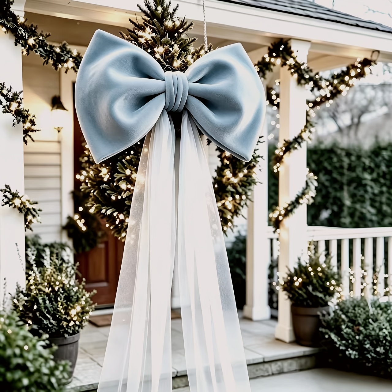 TEMU Oversized Bow Decoration - Suitable For Bed Headboards & Wedding Arches, Wide Mesh Train Hanging Ornament With Trim, Bow For Bedroom, Wedding