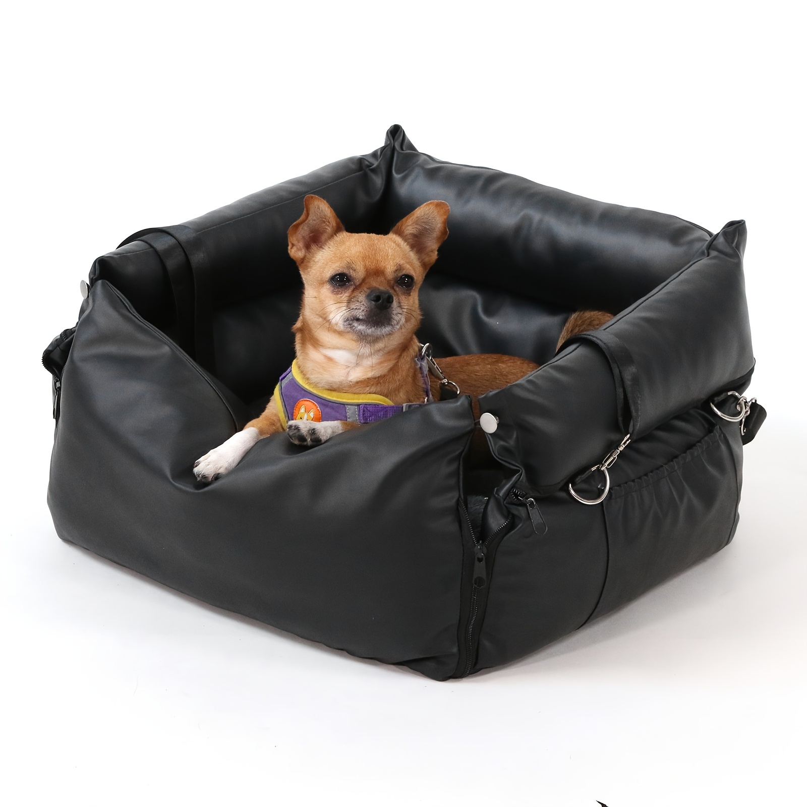 

Dog Car Seat, Dog Booster Seat For Small Dogs, Pu Leather Made, Waterproof & Easy To Clean, Suitable For Front And Back Seats, With 2-storage Pockets And Clip-on Leash Portable