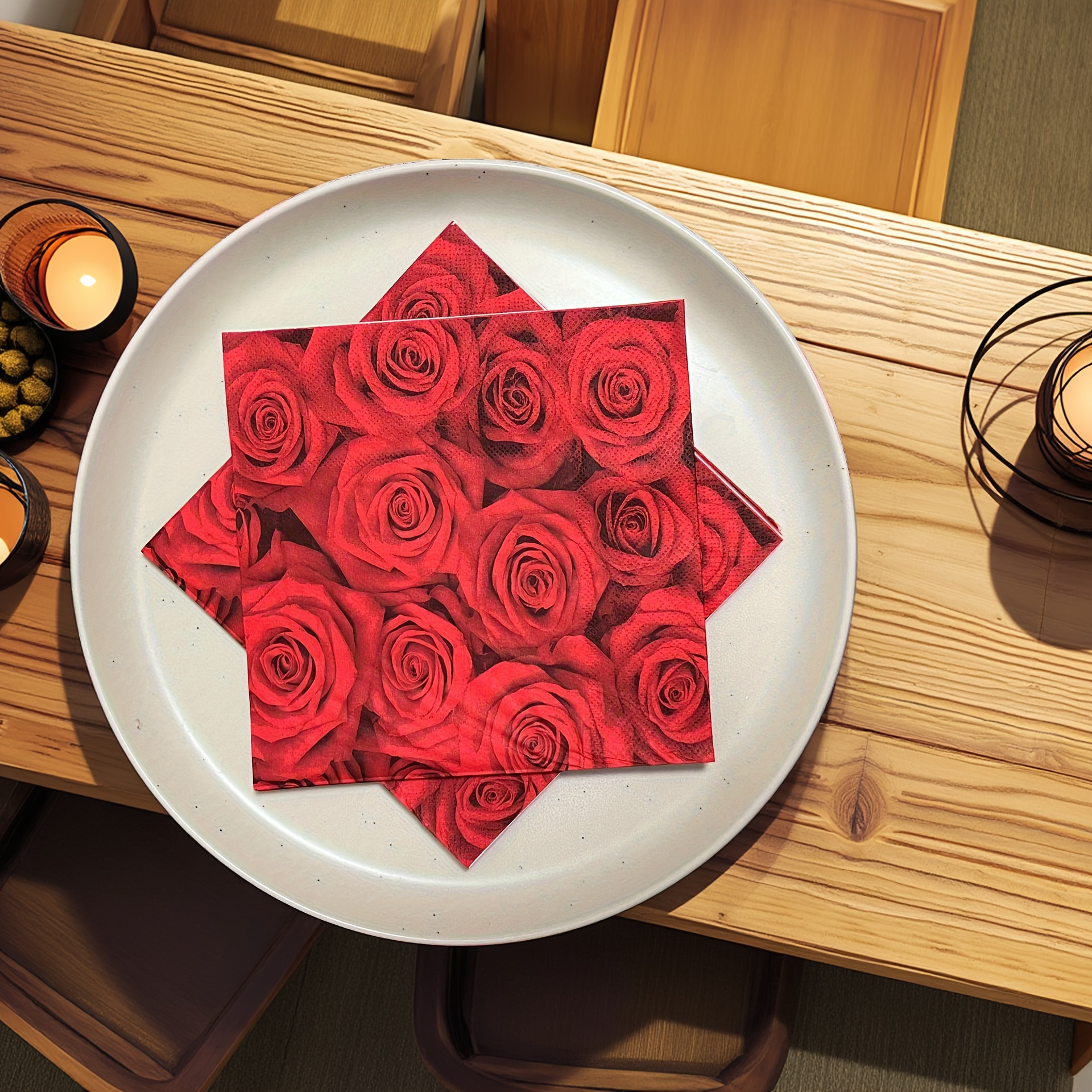 Image of 30pcs Red Rose Printed Tissues, Romantic Dating, Wedding, Party Napkins, Anniversary, Decoration, Disposable Napkins, Facial Tissues