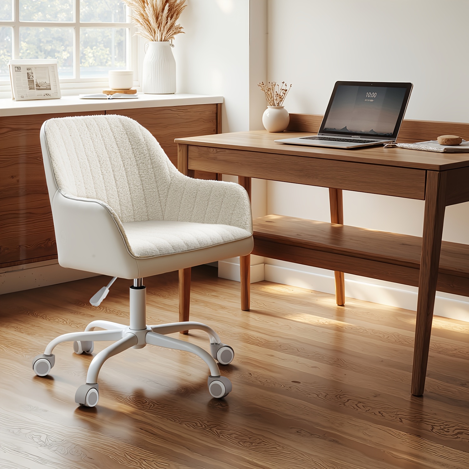 Chair, Office Chair, Swivel Chair, Height-adjustable,, Foam-padded, Suitable For Living Room, Bedroom, Study, Gray, Beige