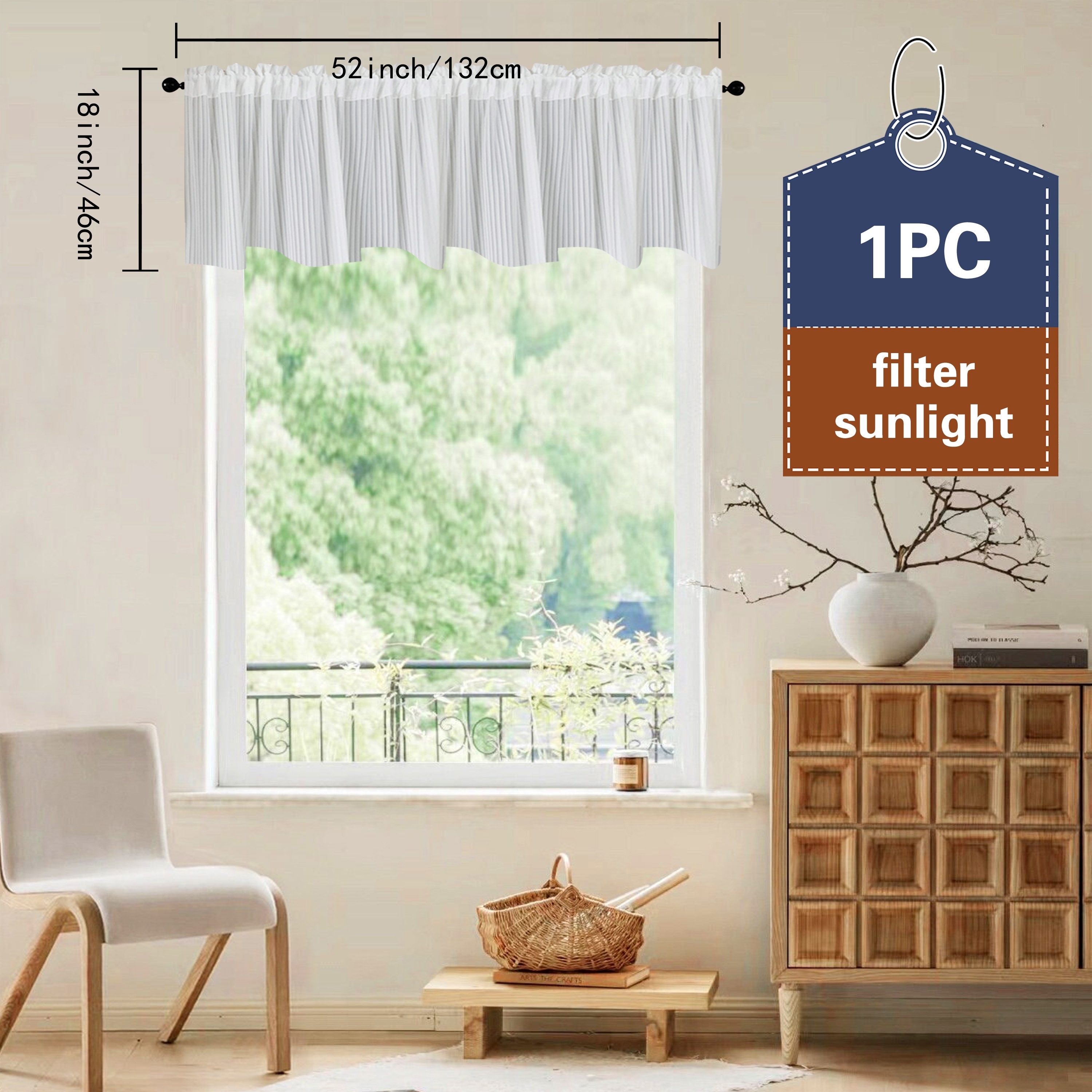 E-shop Vorhang/ 2 Stk. Frühling/Sommer Moderner Einfacher Durchscheinender Streifenmuster Stangenloch Café Küche Transparente Gardinen Set, Weiß