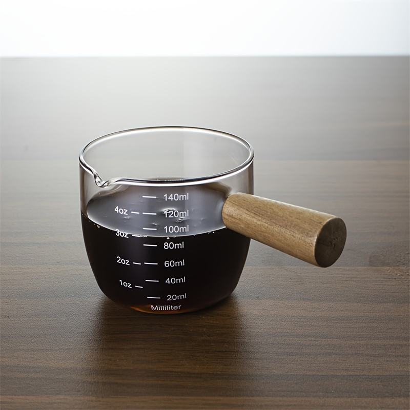1pc High Borosilicate Glass Small Milk Jug Milk Pitcher Espresso Graduated Cup Cup Wooden Handle Small Juice Pitcher