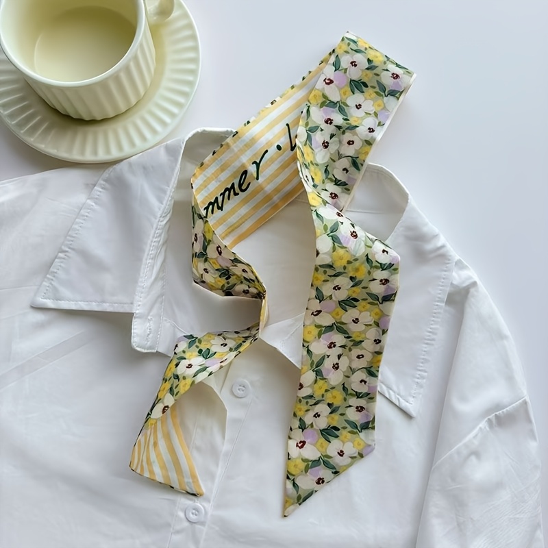 7pcs Trendy Printed Long Strip Neckline Decoration Small Scarf