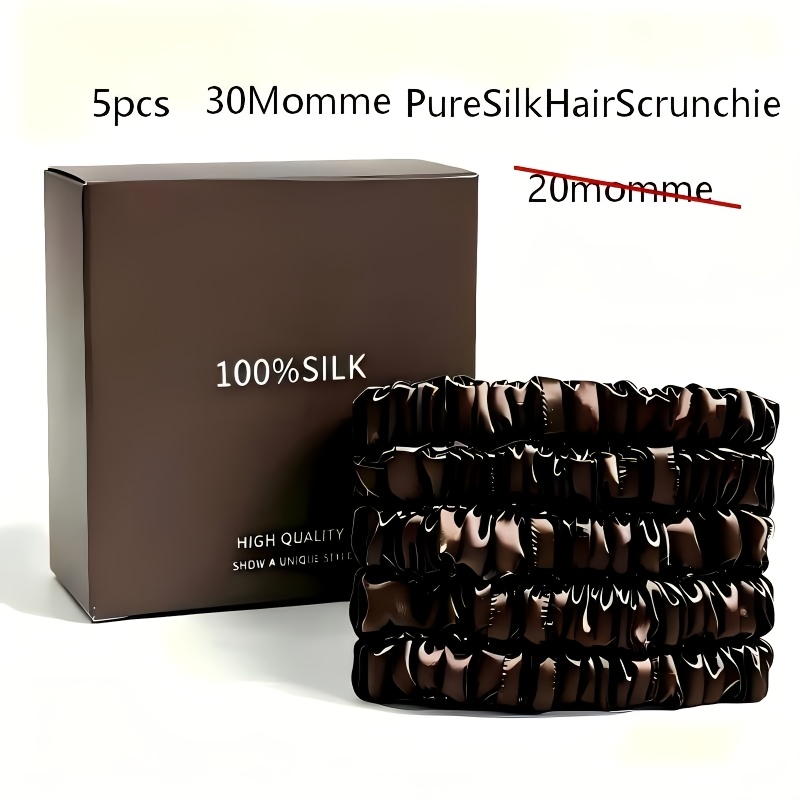 TEMU 5pcs High-end Hair Ties Silk 30 Momme Women's Sports Wear Holiday Gift Perfect For Securing Hair