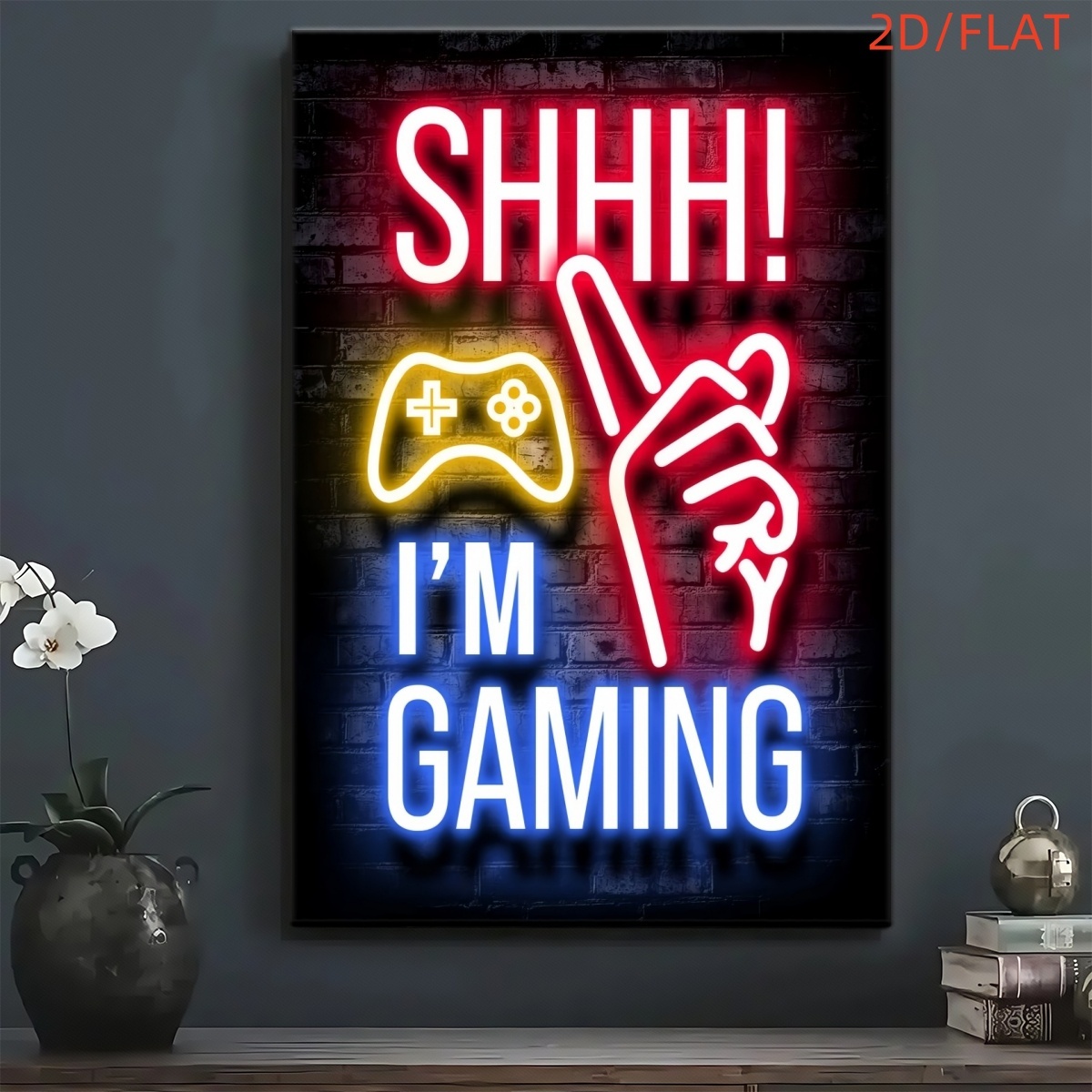2d flat 2d flat 1 neon gaming canvas print poster decorative painting vibrant wall painting for esports rooms game rooms and boys bedrooms gamer wall decor wall   decor supplies