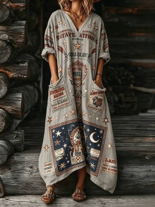 women bohemian vintage outfit loose fit flowy vacation clothes multiple patterns