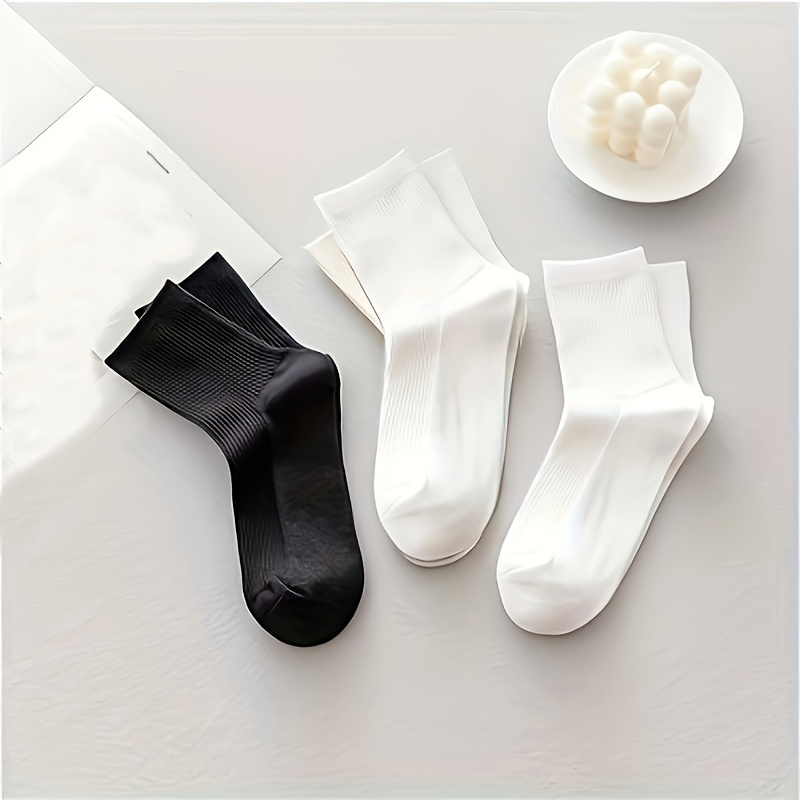 6 Pairs Men's Thick Mid-Calf Socks - Soft Warm Winter Crew Socks with Black Stripes, Solid Color Casual Dress Socks for Autumn & Winter, Hand Wash Only, Comfortable Sock Design