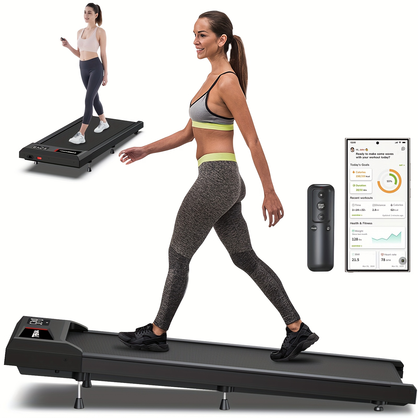 Walking Pad with Incline, Under Desk Treadmill for Home Office, Voice Control Smart Treadmills Compatible with ZWIFT KINOMAP APP, Treadmills for Home/Office 265lbs Weight Capacity