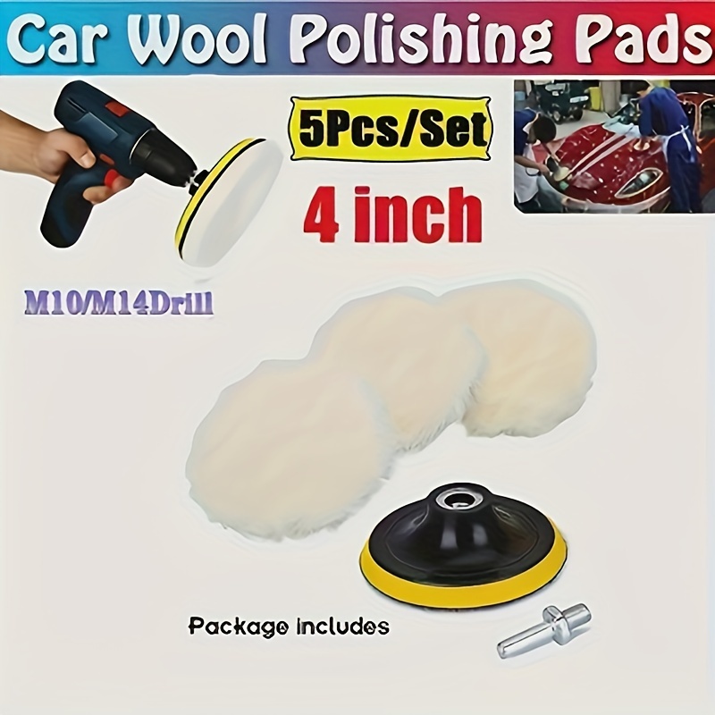 

5-piece 4" Car Polishing & Waxing Kit With Cushion Wheel Pads - Includes M10/m14 Drill Connectors For Auto Paint Care And Styling