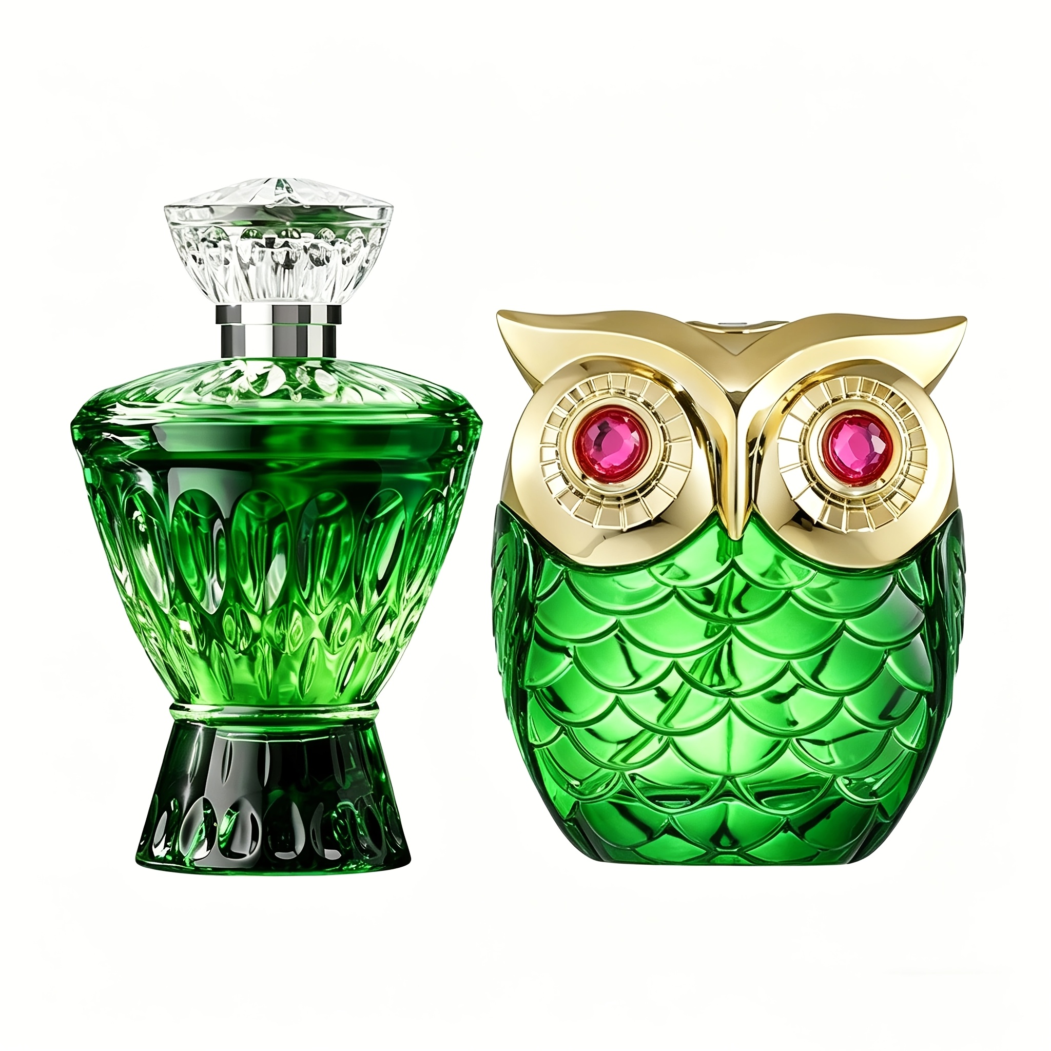 Image of 2pcs Green Tone Women's Perfume Set 175ml, C2u Emerald 75ml Fruity Scent Emerald Gemstone Bottle + 100ml Scent Emerald Owl Bottle, Long Lasting, Luxury Gift