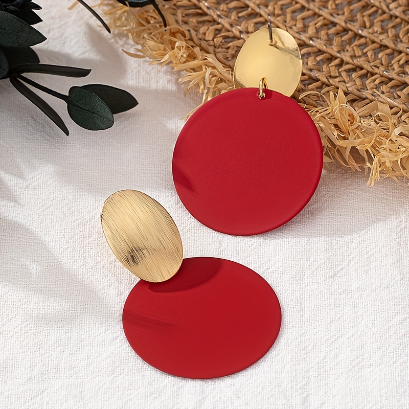 Geometric Red Round Earrings Set for Women