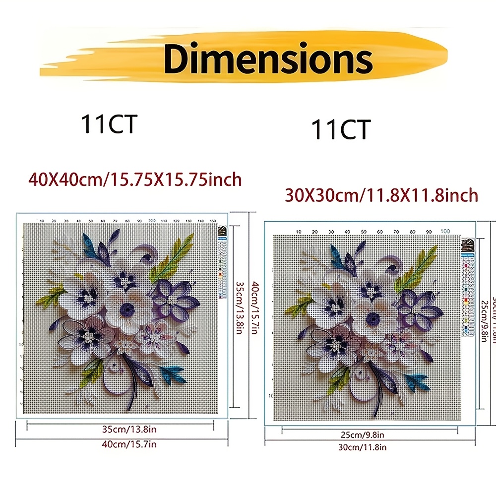 DIY Cross-Stitch Printed Kit, Frameless, Quilling Floral Decoration Pattern