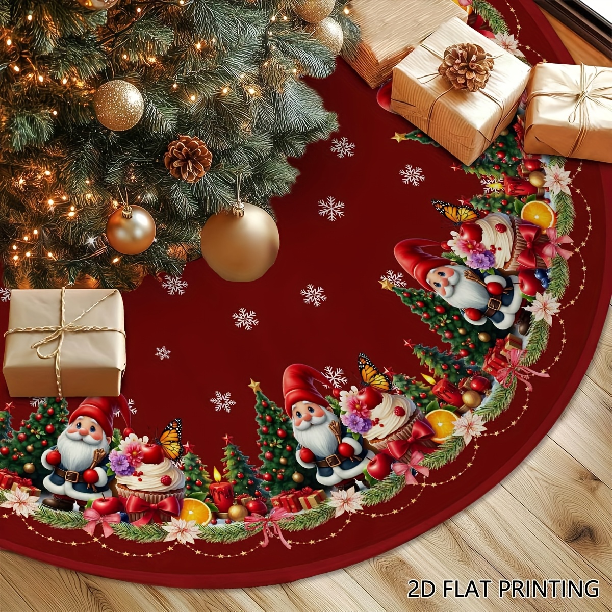 TEMU 1pc Christmas Tree Skirt Featuring A Gnome Wreath Design, Ideal For Winter , Suitable For Indoor And Outdoor Christmas , And A Great Addition To